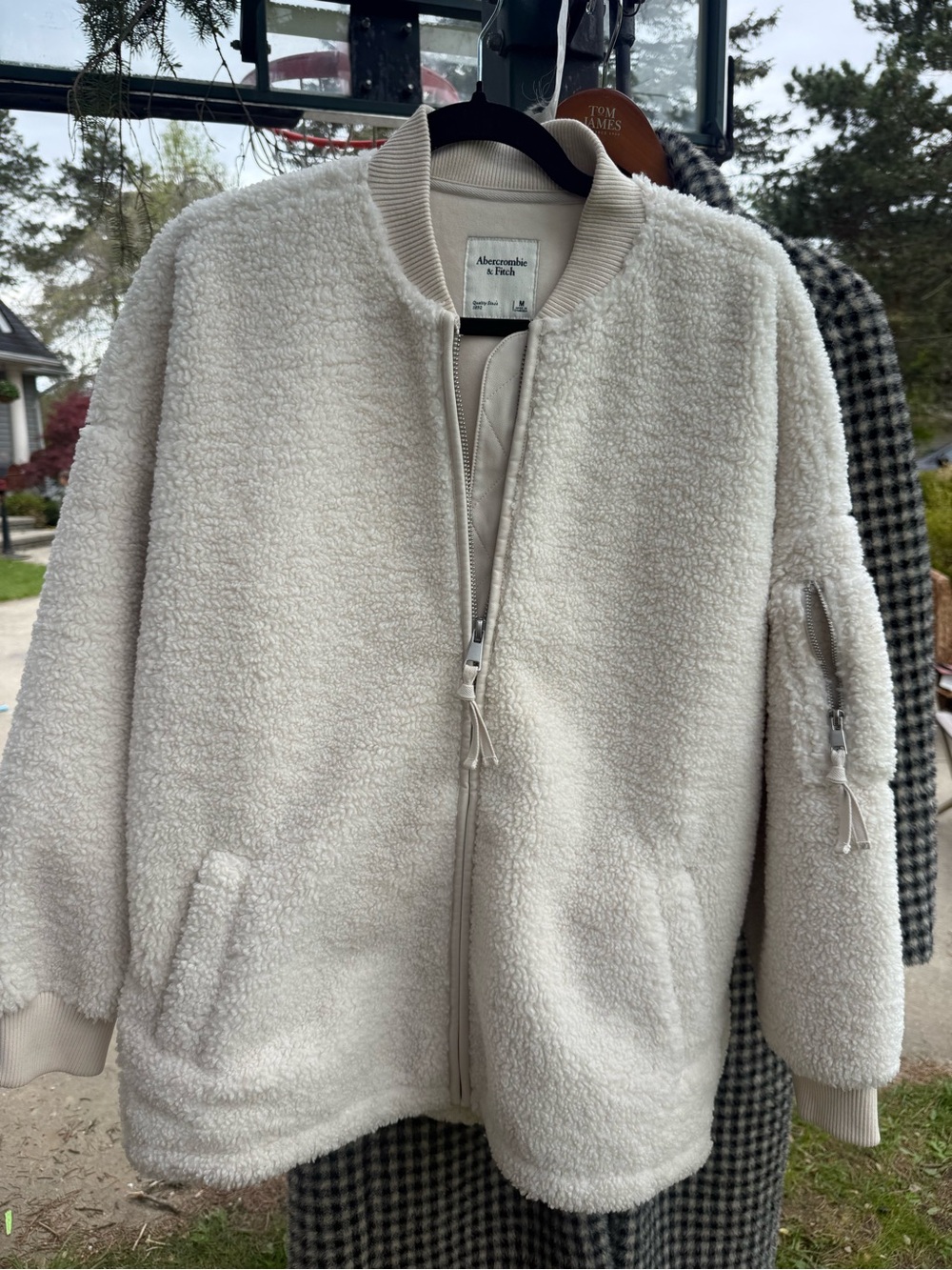 Abercrombie & Fitch Cream Sherpa Bomber Jacket